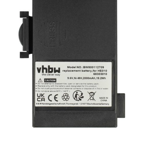 VHBW Radio Battery Hetronic 68303000, 68303010, 6830300, 68303020, HE010 - 2000 mAh 9.6 V NiMH