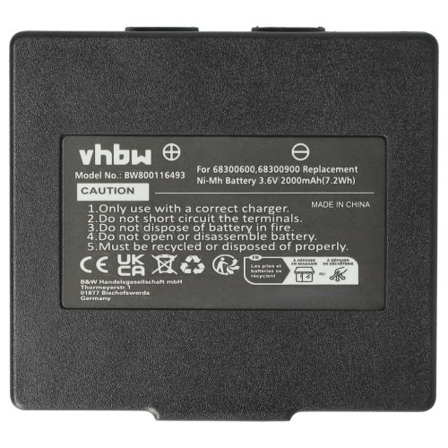 VHBW Távirányító Akkumulátor KH68300990, EX2-22 - 2000 mAh 3,6 V NiMH