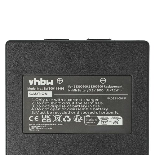 VHBW Remote Control Battery KH68300990, EX2-22 - 2000 mAh 3.6 V NiMH