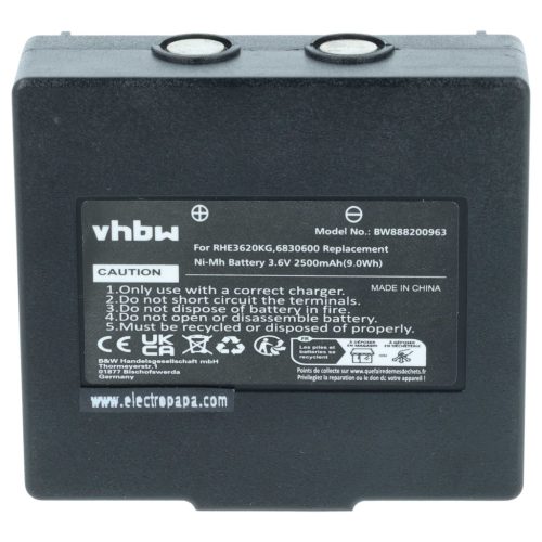 VHBW Remote Control Battery KH68300990, EX2-22 - 2500 mAh 3.6 V NiMH