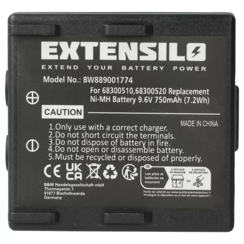VHBW Remote Control Battery 68300510, 68300520, 68300525 - 750 mAh 9.6 V NiMH