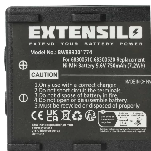 VHBW Remote Control Battery 68300510, 68300520, 68300525 - 750 mAh 9.6 V NiMH