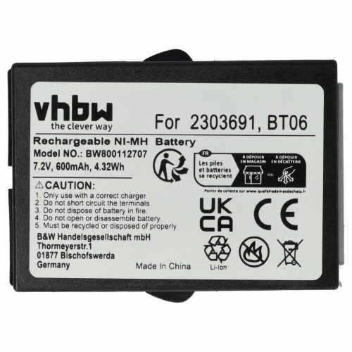 VHBW Remote Control Battery 2303691, BT06 - 600 mAh 7.2 V NiMH