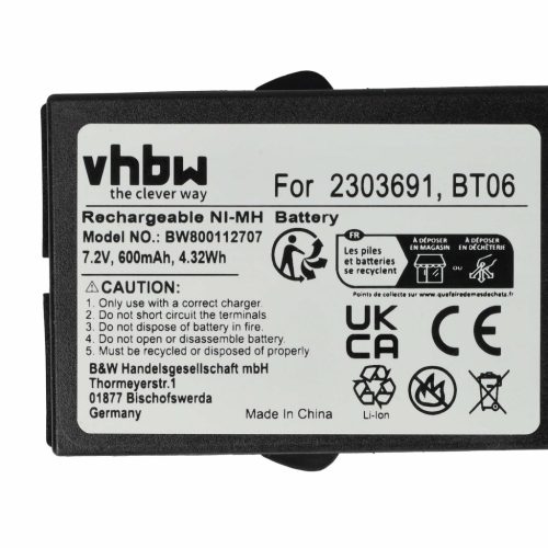 VHBW Remote Control Battery 2303691, BT06 - 600 mAh 7.2 V NiMH