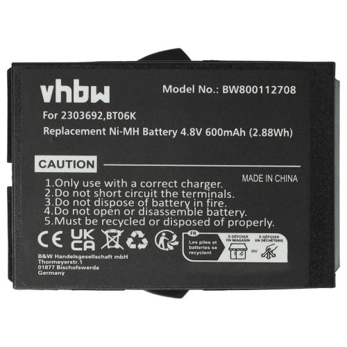 VHBW Remote Control Battery 2303692, BT06K - 600 mAh 4.8 V NiMH