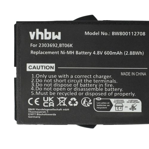 VHBW Remote Control Battery 2303692, BT06K - 600 mAh 4.8 V NiMH