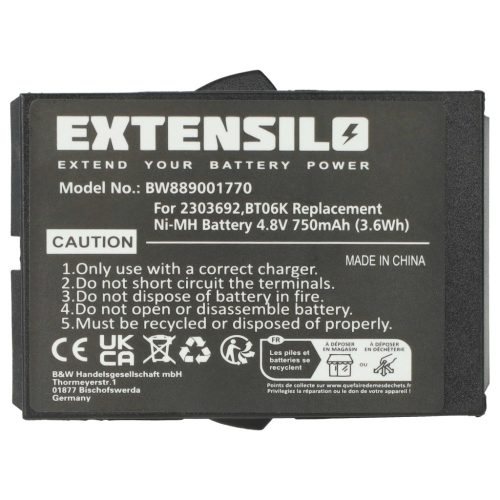 VHBW Remote Control Battery BT06K, 2303692 - 750 mAh 4.8 V NiMH
