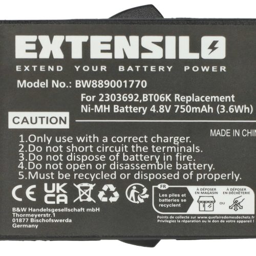 VHBW Remote Control Battery BT06K, 2303692 - 750 mAh 4.8 V NiMH