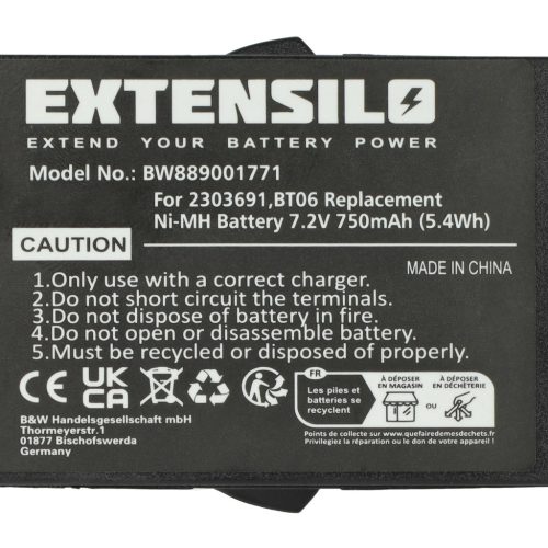 VHBW Remote Control Battery Danfoss 2303691, BT06 - 750 mAh 7.2 V NiMH