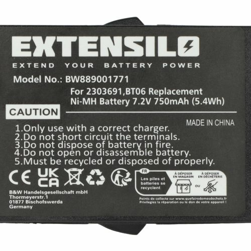 VHBW Remote Control Battery Danfoss 2303691, BT06 - 750 mAh 7.2 V NiMH