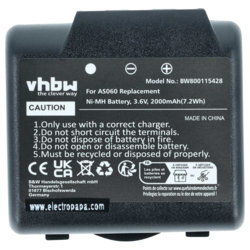 VHBW Remote Control Battery AS060, AS083 - 2000 mAh 3.6 V NiMH