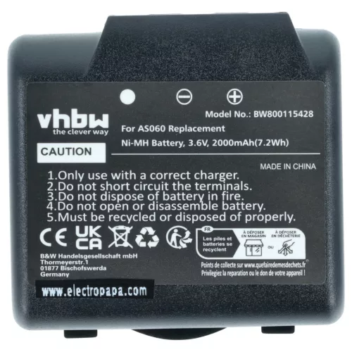 VHBW Remote Control Battery AS060, AS083 - 2000 mAh 3.6 V NiMH