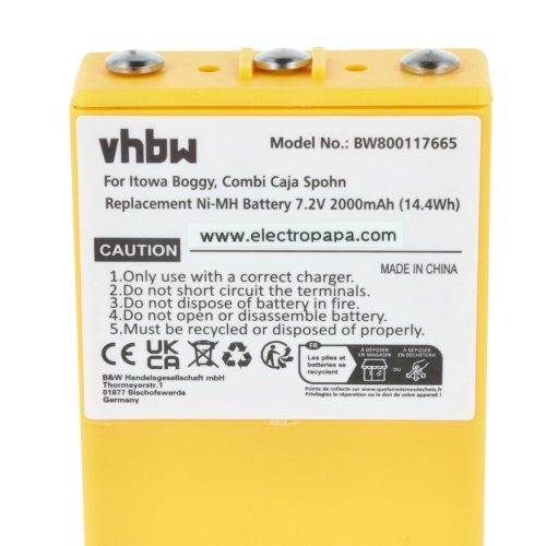 VHBW Távirányító Akkumulátor 26.105, BT7216MH, BT7216 - 2000 mAh 7,2 V NiMH