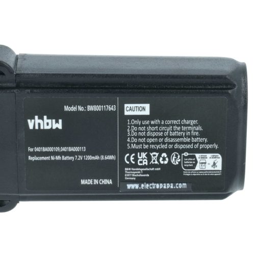 VHBW Távirányító Akkumulátor Elca 0401BA000109, 0401BA000113, PINC-GEH, 04.142 - 1200 mAh 7,2 V NiMH