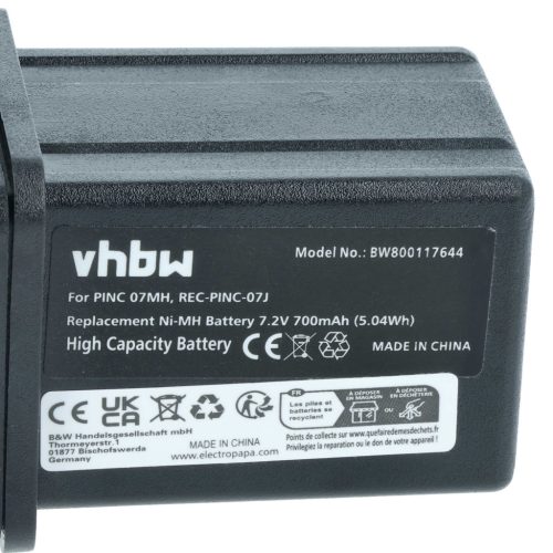VHBW Távirányító Akkumulátor Elca REC-PINC-07J, PINC 07MH, PINC-07MH - 700 mAh 7,2 V NiMH