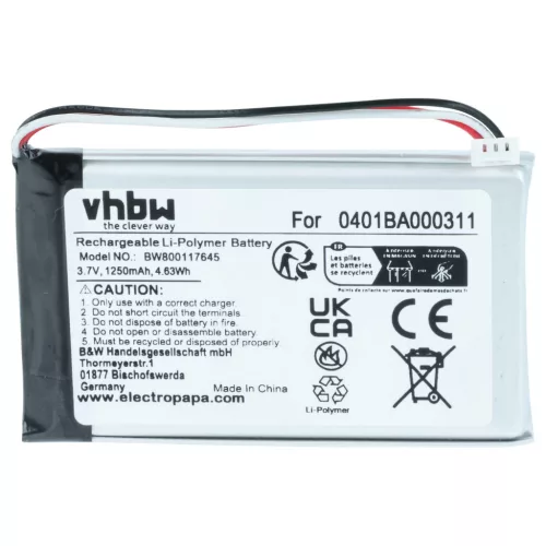 VHBW Remote Control Battery Elca 0401BA000311 - 1250 mAh 3.7 V Li-polymer