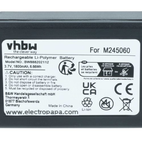 VHBW Távirányító Akkumulátor Teleradio 22.381.2, D00004-02 - 1800 mAh 3,7 V Li-polymer