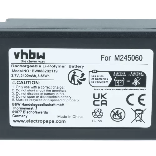 VHBW Remote Control Battery 22.381.2, D00004-02 - 2400 mAh 3.7 V Li-Ion