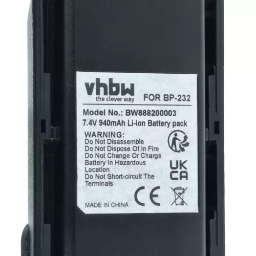 VHBW Radio Akku BJ-2000, BP-231N, BP-232, BP-231, BP-230, BP-230N - 940 mAh 7,4 V Li-Ion