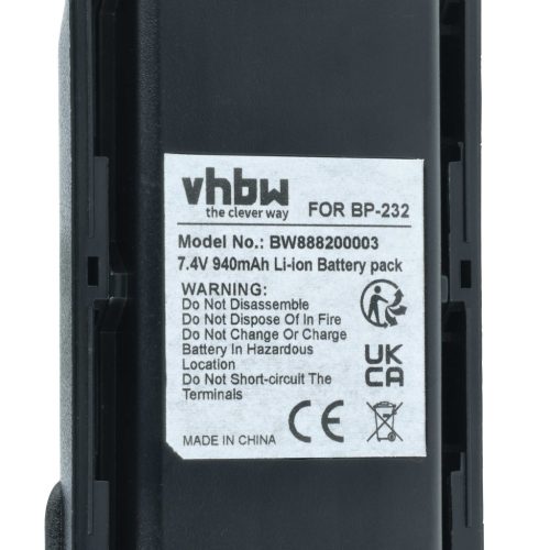 VHBW Radio Akku BJ-2000, BP-231N, BP-232, BP-231, BP-230, BP-230N - 940 mAh 7,4 V Li-Ion
