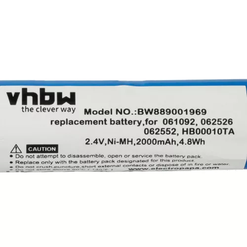 VHBW Emergency Lighting Battery Legrand 062552, 062526, HB00010TA, 805809, 061092 - 2000 mAh 2.4 V NiMH