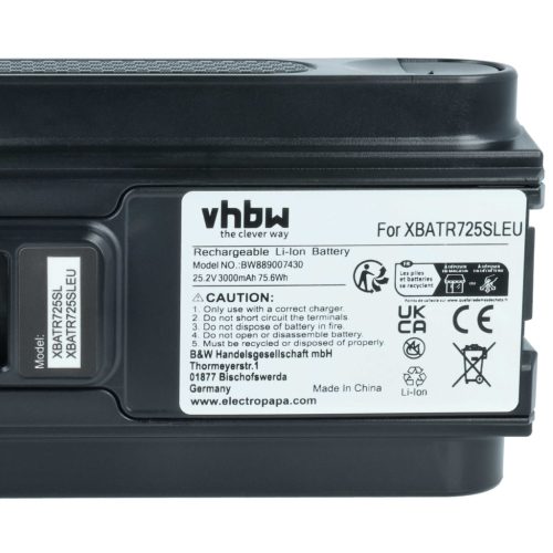 VHBW Staubsauger Akku XBATR725SLEU - 3000 mAh 25,2 V Li-Ion