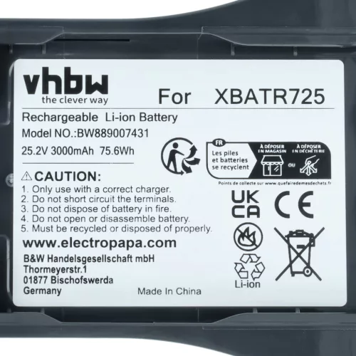 Akkumulátor Shark XBATR725 helyett Shark 3000mAh, 25.2V, Li-Ion
