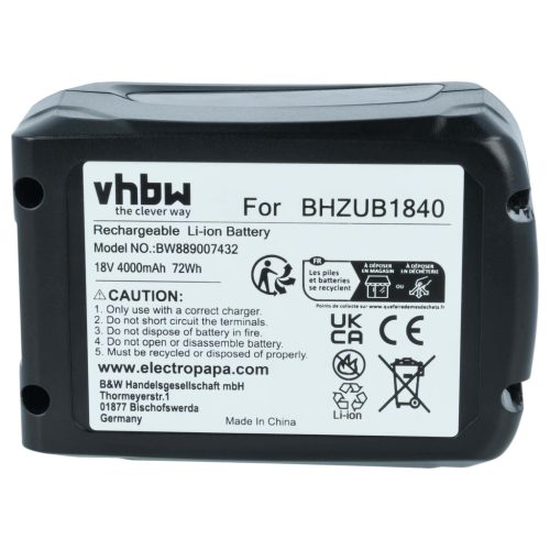 VHBW Battery instead of Bosch BHZUB1840 - 4000 mAh 18 V Li-Ion