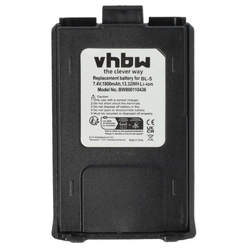 VHBW Rádió Akkumulátor Baofeng BL-5 - 1800 mAh 7,4 V Li-Ion