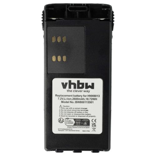 VHBW Rádió Akkumulátor HMNN4151, HMNN4154, HNN4001, HMNN4158, HMNN4159 - 2600 mAh 7,4 V Li-Ion