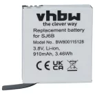 VHBW Videokamera Akkumulátor SJCam SJ6B - 910 mAh 3,8 V Li-Ion