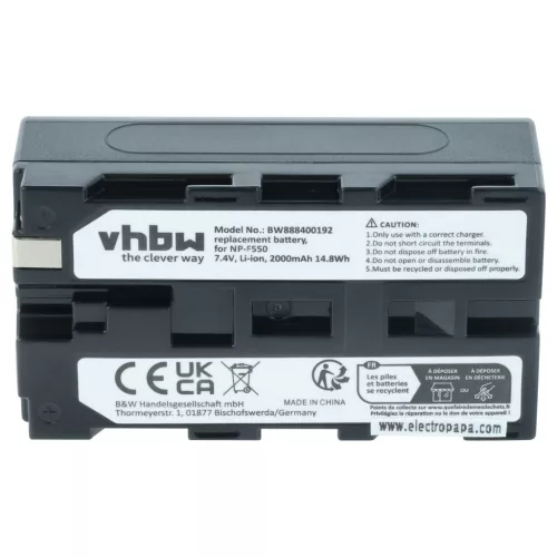 3x Battery replaces Sony NP-F950, NP-F930/B, NP-F950/B, NP-F550, NP-F930, NP-F960 - 2000mAh, 7.4V, Li-Ion