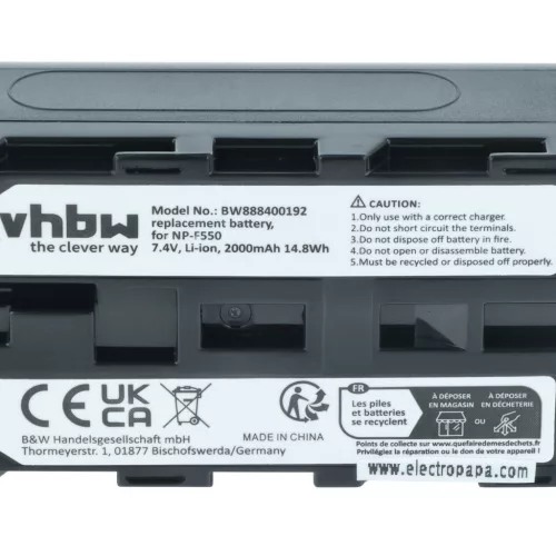 3x Battery replaces Sony NP-F950, NP-F930/B, NP-F950/B, NP-F550, NP-F930, NP-F960 - 2000mAh, 7.4V, Li-Ion