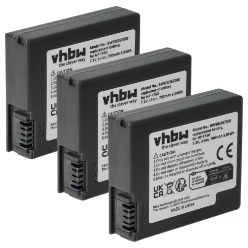 VHBW Video Camera Battery NP-FF51, NP-FF50 - 700 mAh 7.4 V Li-Ion