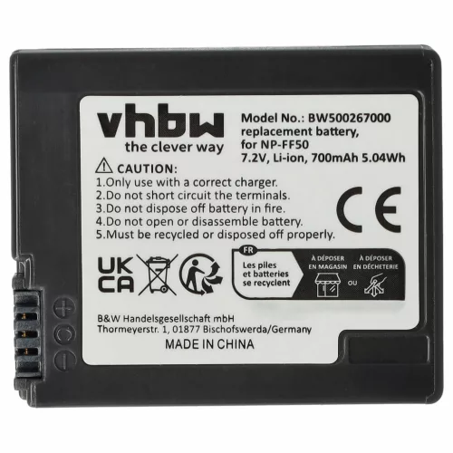 VHBW Video Camera Battery NP-FF51, NP-FF50 - 700 mAh 7.4 V Li-Ion