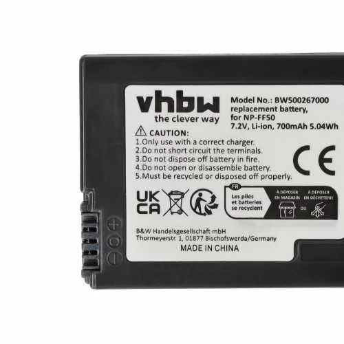 VHBW Video Camera Battery NP-FF51, NP-FF50 - 700 mAh 7.4 V Li-Ion