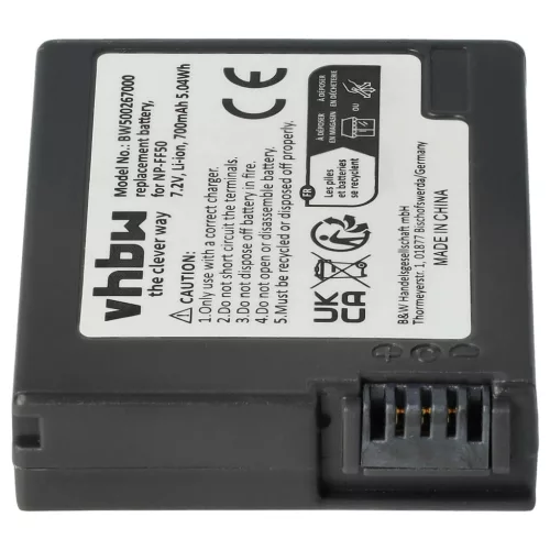 VHBW Video Camera Battery NP-FF51, NP-FF50 - 700 mAh 7.4 V Li-Ion