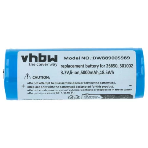VHBW Taschenlampen Akku 501002, 04058205009263, 26650 - 5000 mAh 3,7 V Li-Ion