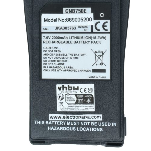 VHBW Rádió Akkumulátor CNB750E - 2000 mAh 7,6 V Li-Ion