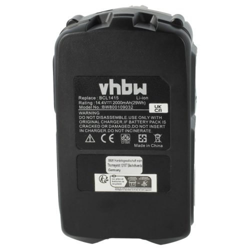 VHBW Battery and Charger for Hitachi EBL1430, BCL1430, BCL1415 - 2000 mAh 14.4 V Li-Ion