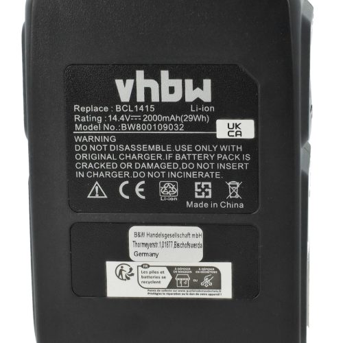 VHBW Battery and Charger for Hitachi EBL1430, BCL1430, BCL1415 - 2000 mAh 14.4 V Li-Ion