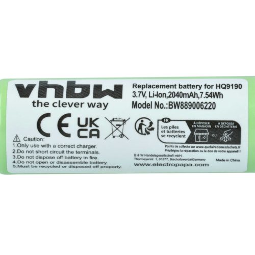 VHBW Elektrorasierer Akku Philips 4222-036-11290, 4222-036-06410, 036-11290 - 2040 mAh 3,7 V Li-Ion