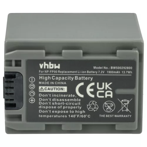 VHBW Video Camera Battery NP-FP60, NP-FP51, NP-FP50, NP-FP30, NP-FP70 - 1900 mAh 7.2 V Li-Ion