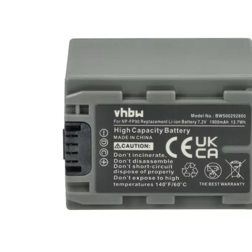 VHBW Video Camera Battery NP-FP60, NP-FP51, NP-FP50, NP-FP30, NP-FP70 - 1900 mAh 7.2 V Li-Ion