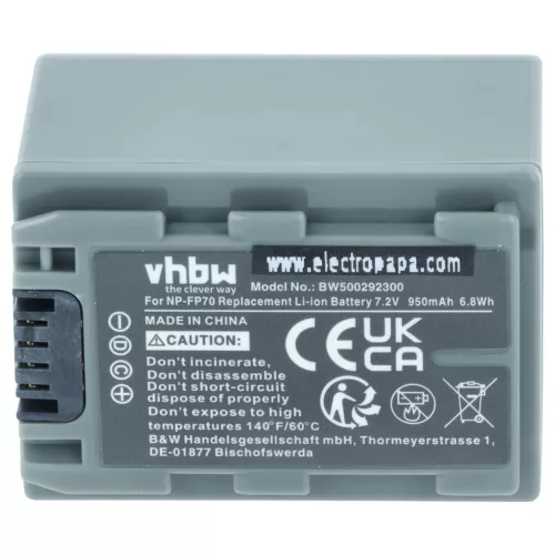 VHBW Video Camera Battery NP-FP60, NP-FP51, NP-FP50, NP-FP30, NP-FP70 - 950 mAh 7.2 V Li-Ion