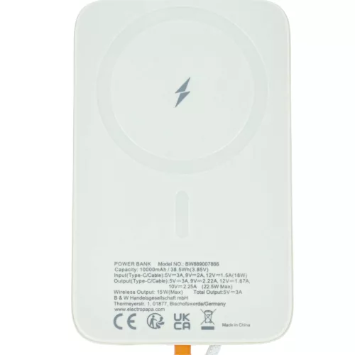 Mágneses Vezeték Nélküli Power Bank 10000 mAh, például iPhone, Samsung, Xiaomi készülékekhez - Bézs