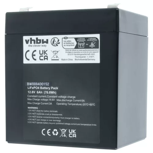 VHBW Battery APC RBC44, RBC43, RBC140 - 6000 mAh 12.8 V LiFePO4