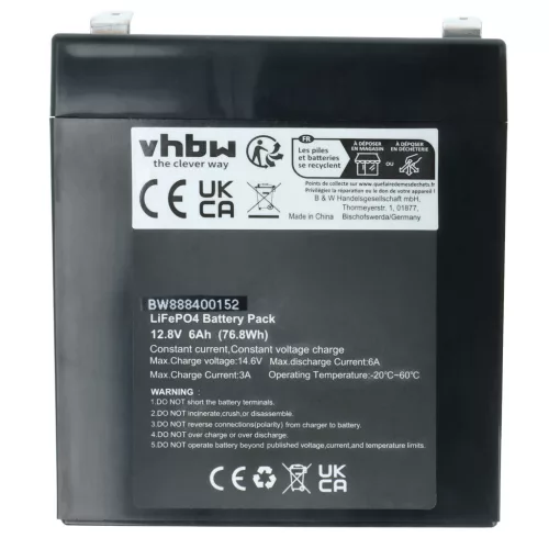 VHBW Battery APC RBC44, RBC43, RBC140 - 6000 mAh 12.8 V LiFePO4