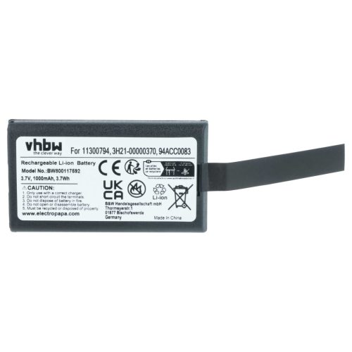 VHBW Akkumulátor Datalogic 11300794, 3H21-00000370 - 1000 mAh 3,7 V Li-Ion