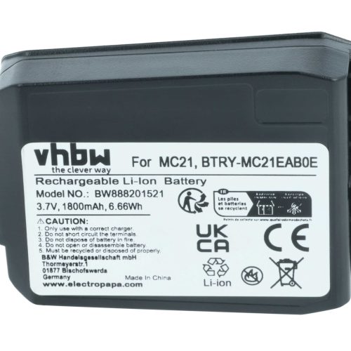 VHBW Handcomputer Akku 82-105612-01, BTRY-MC21EAB0E, 82-150612-01 - 1800 mAh 3,7 V Li-Polymer